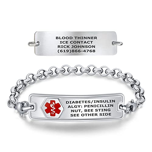 Divoti Custom Engraved Medical Alert Bracelets for Women, Stainless Steel